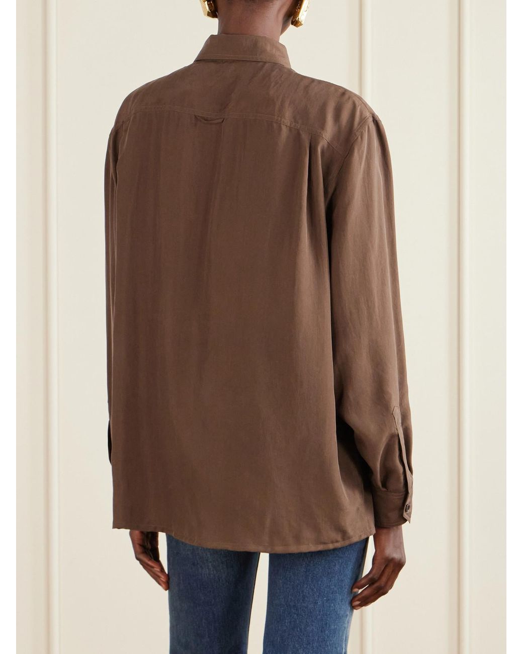 Saint Laurent Brown Silk Habotai Shirt