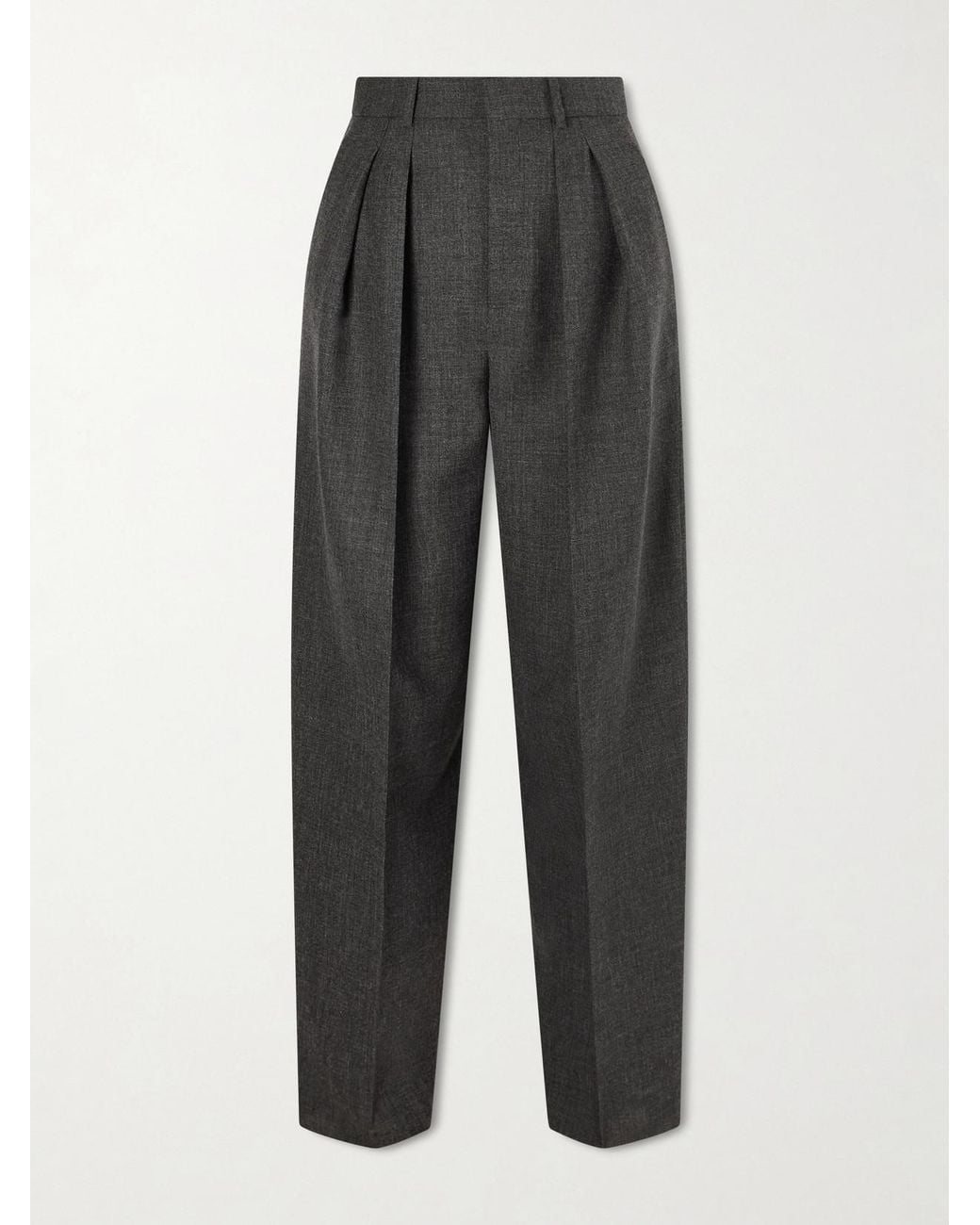 Saint Laurent Gray Wool Wide-Leg Pleated Pants