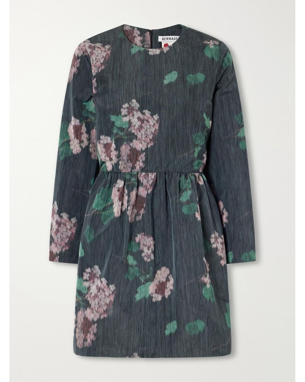 BERNADETTE Gray Lennie Gathered Floral-Print Taffeta Mini Dress