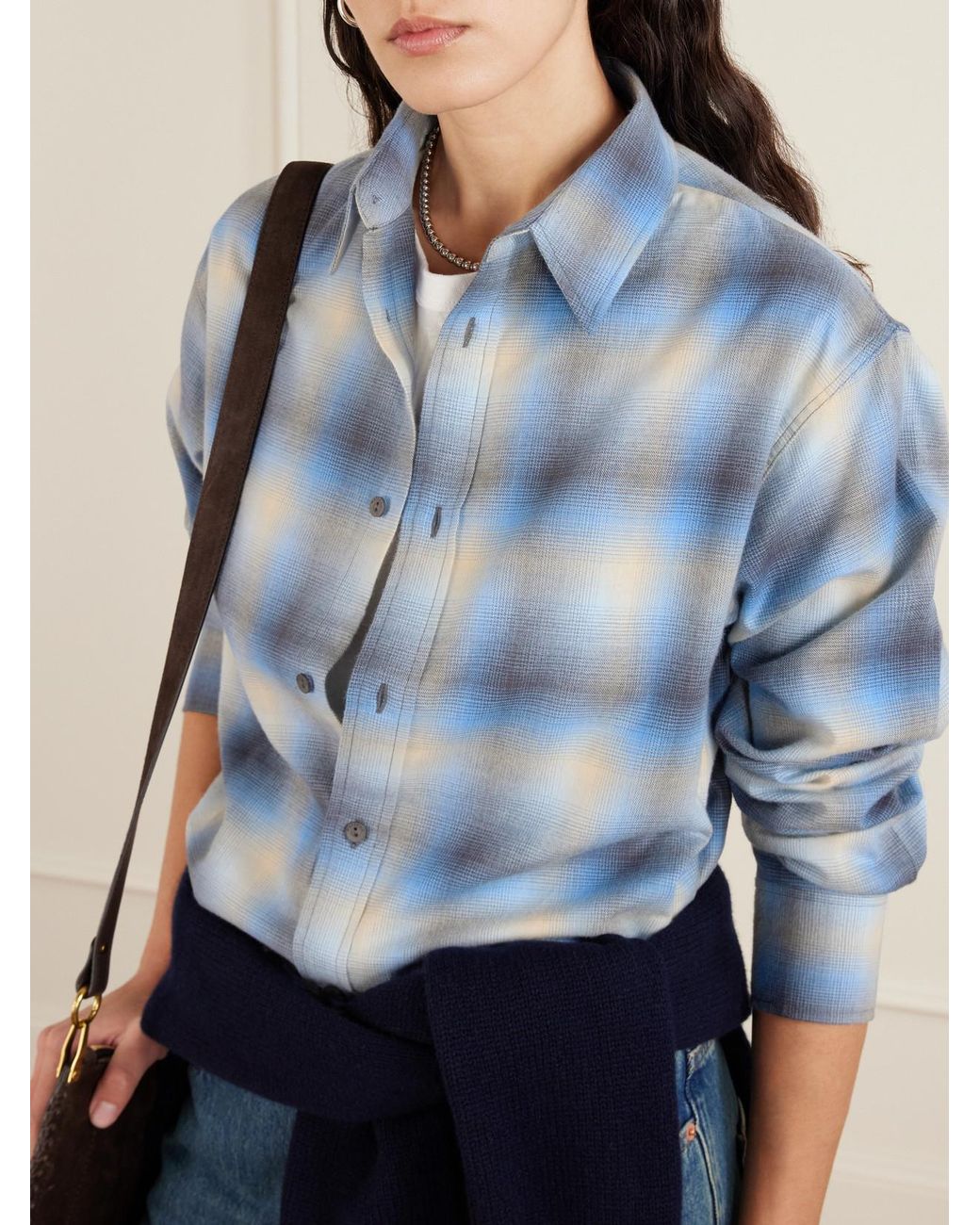 Matteau Blue Checked Cotton-Flannel Shirt
