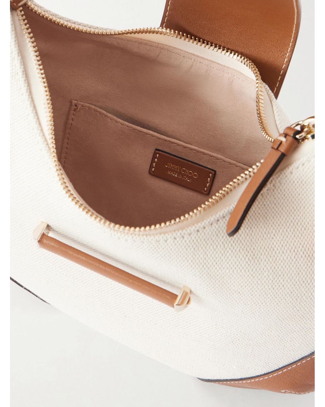 Jimmy Choo White Bar Small Canvas Leather-Trim Shoulder Bag