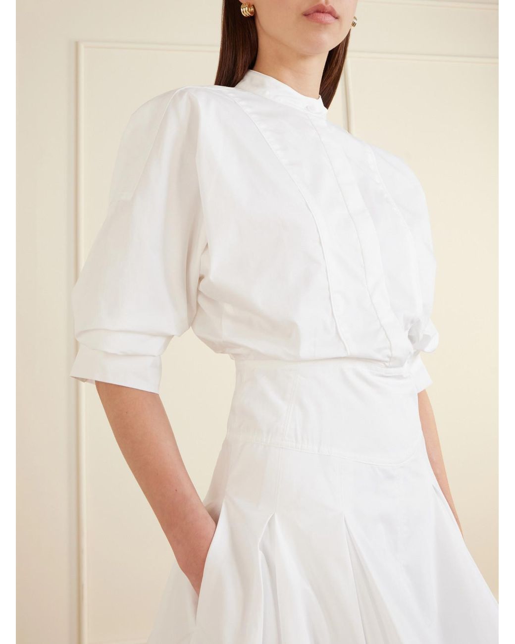 Jonathan Simkhai White Effie Bubble Pleated Cotton-Blend Poplin Mini Dress