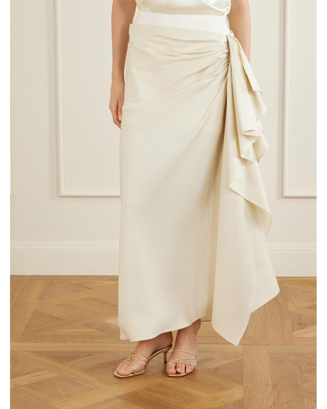 Heirlome Natural Liliana Gathered Silk-Twill Midi Skirt