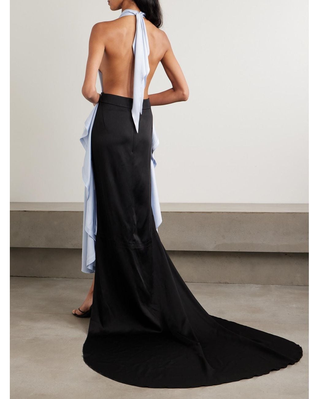 Victoria Beckham Draped Satin-Crepe And Cady Halterneck Maxi Dress in White  | Lyst