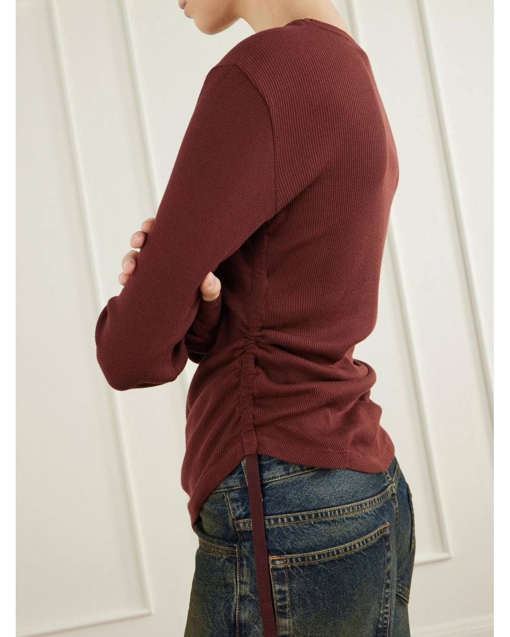 Ann Demeulemeester Dot Gathered Ribbed Cotton T-Shirt