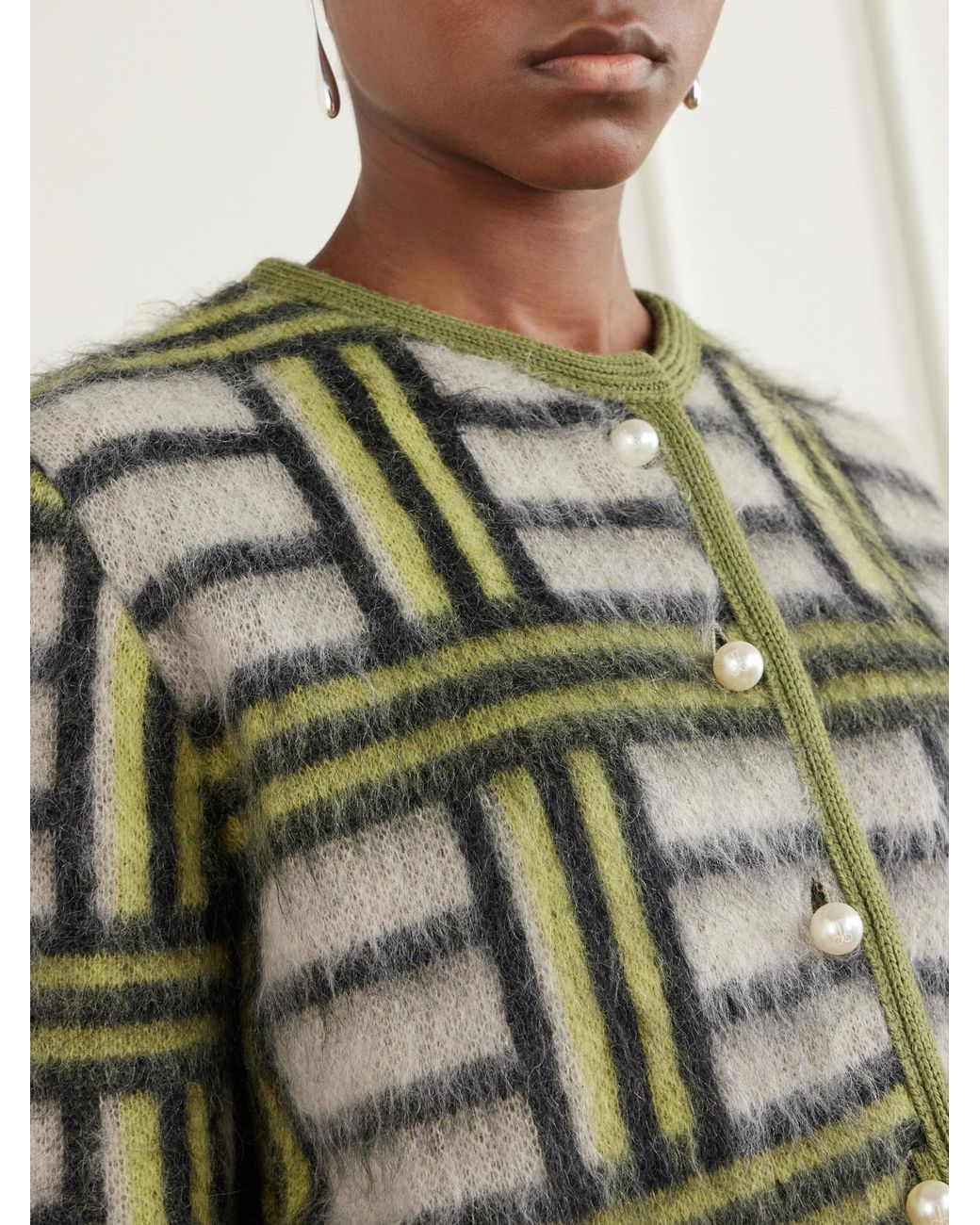LaDoubleJ Green Check Wool-Blend Cardigan