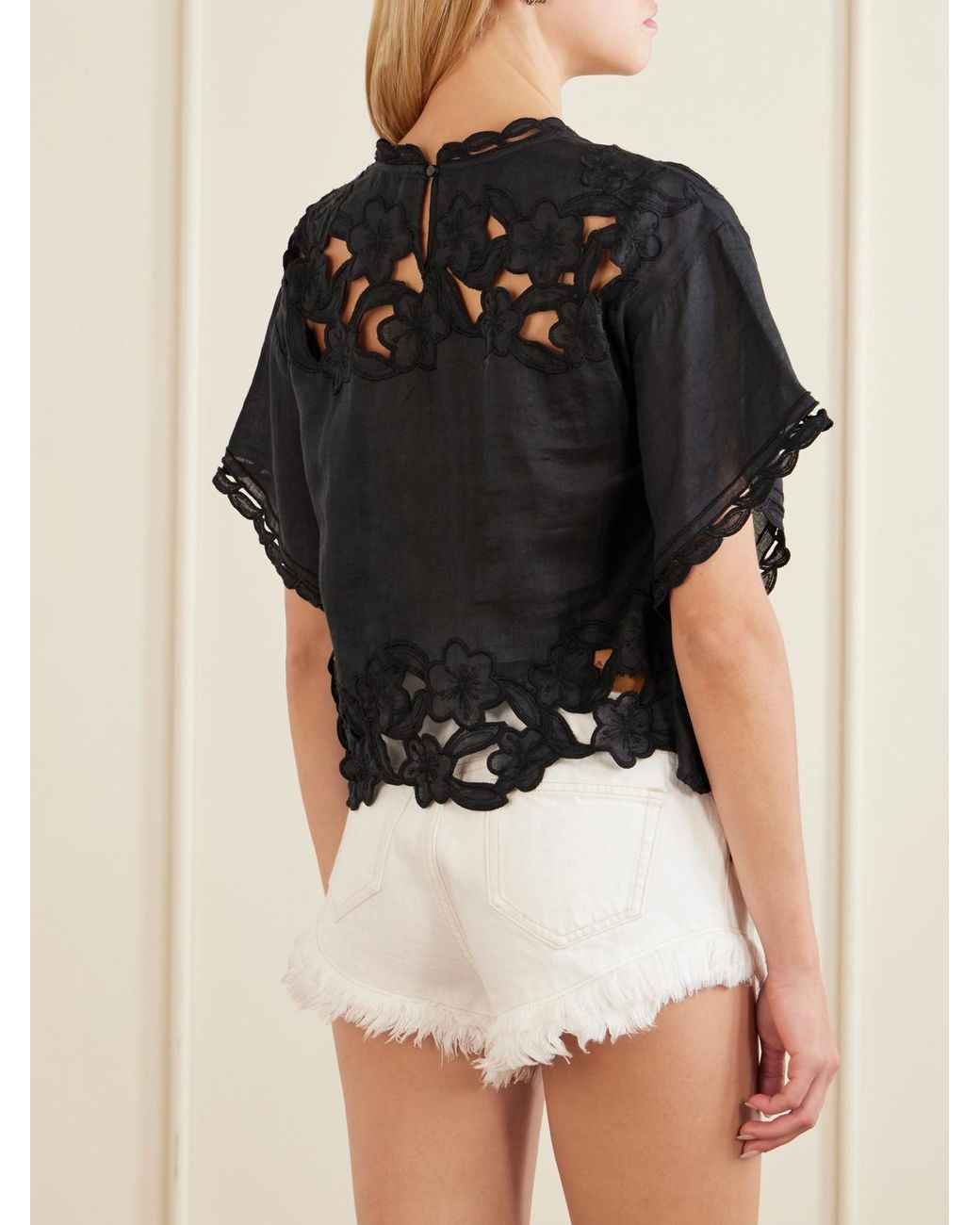 Isabel Marant Blue Relda Cropped Embroidered Ramie Blouse