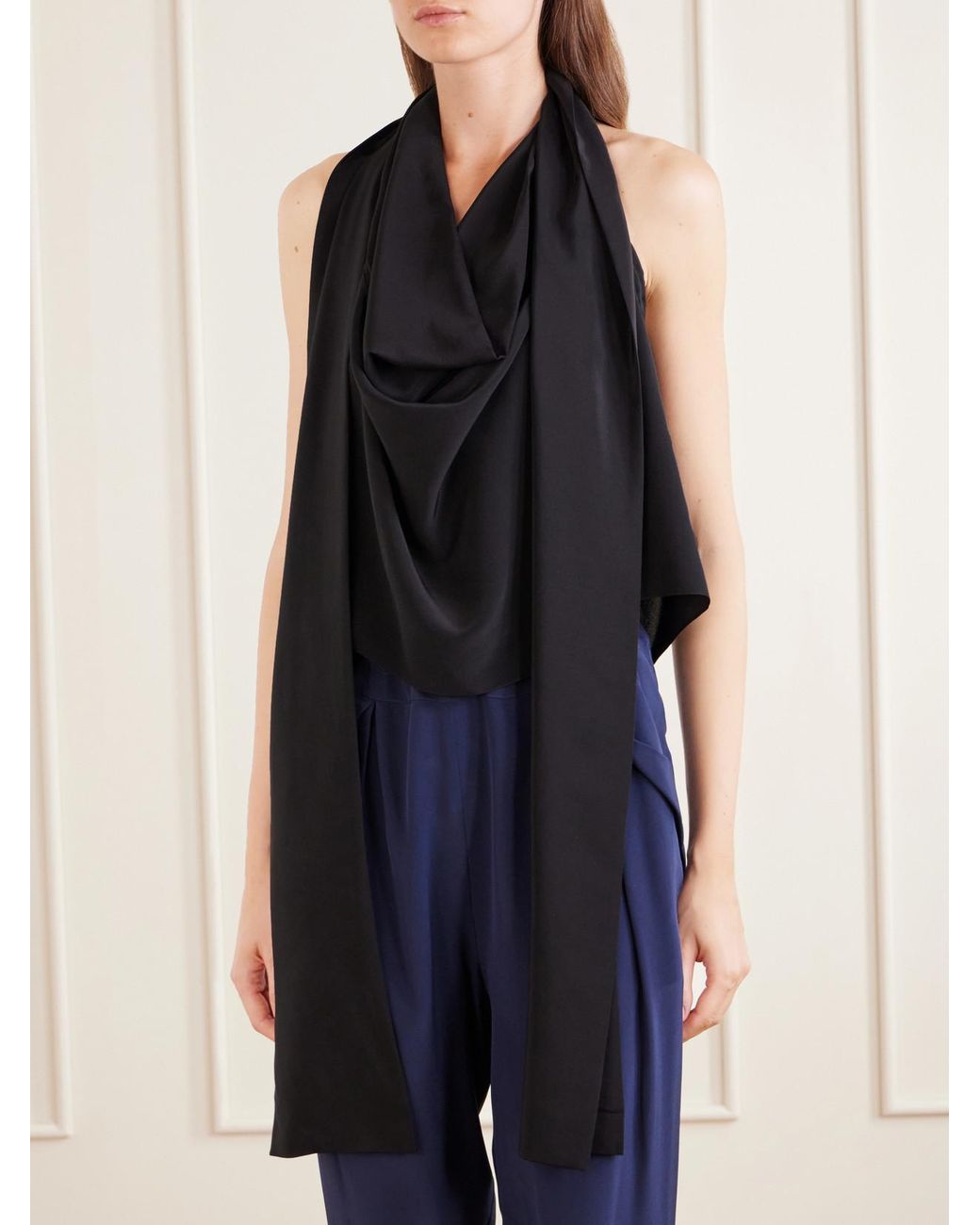Sharon Wauchob Black Tie-Detailed Silk Tank