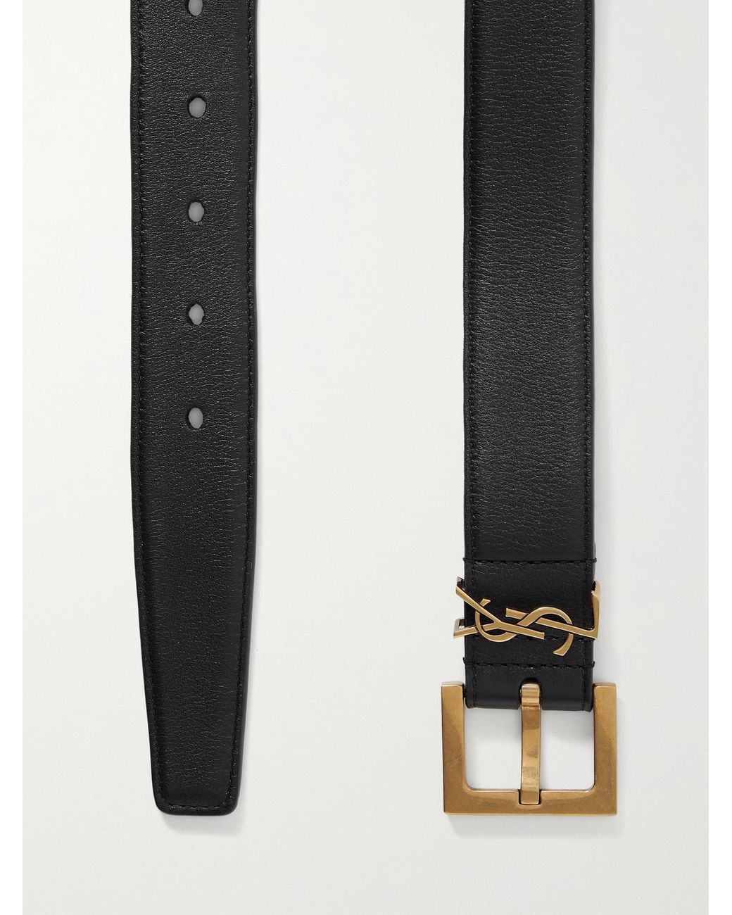 Saint Laurent Black Cassandre Embellished Leather Belt