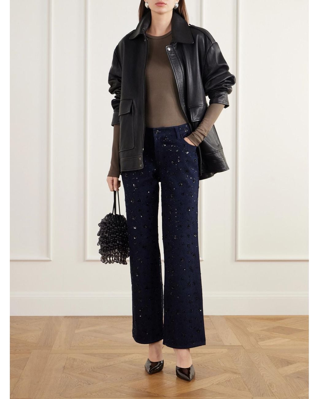 FRAME Blue The Embellished Saturday Low-Rise Straight-Leg Jeans