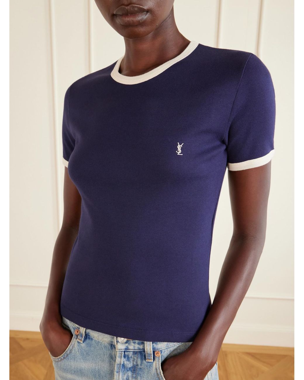 Saint Laurent Blue Cotton-Jersey T-Shirt