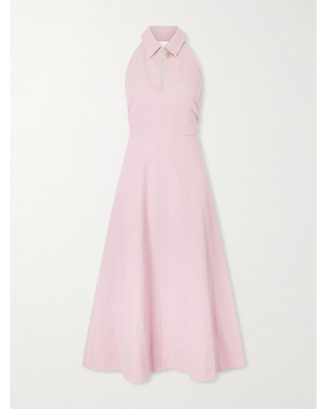 Veronica Beard Pink Mackey Cotton-Blend Seersucker Halterneck Midi Dress
