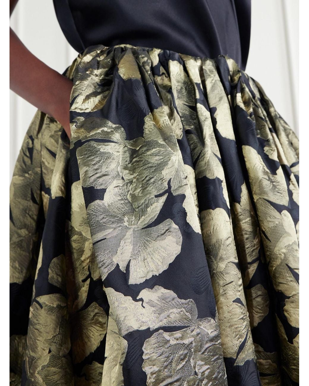Abadia Green Elodie Gathered Floral-Brocade Maxi Skirt