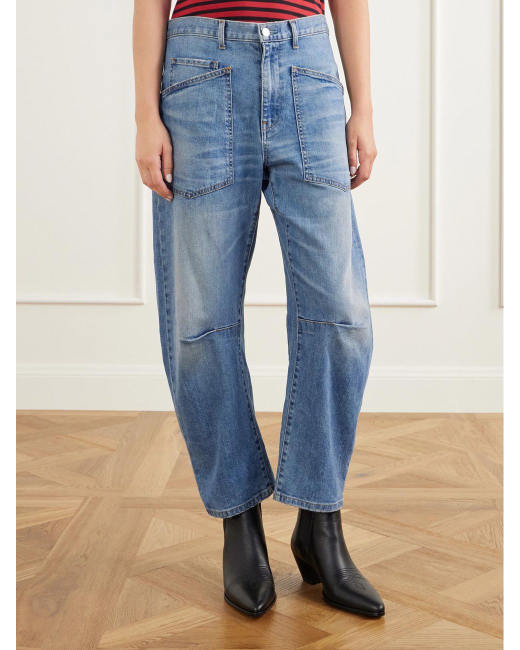 Nili Lotan Blue Shon High-Rise Barrel-Leg Jeans