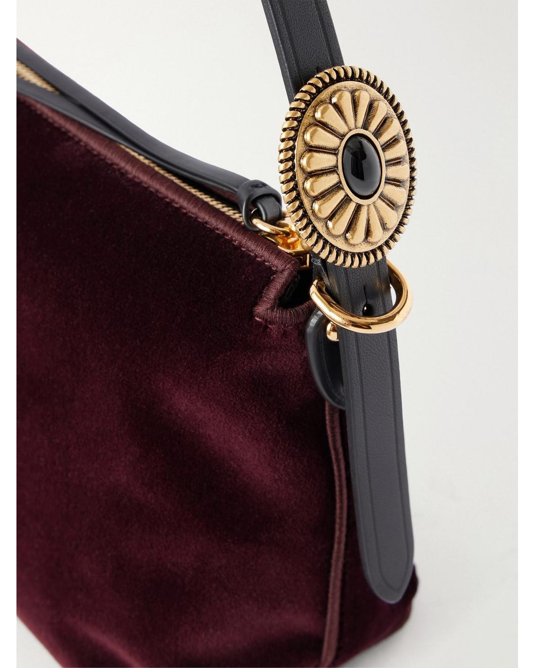 Etro Logo-Embroidered Leather-Trimmed Velvet Shoulder Bag