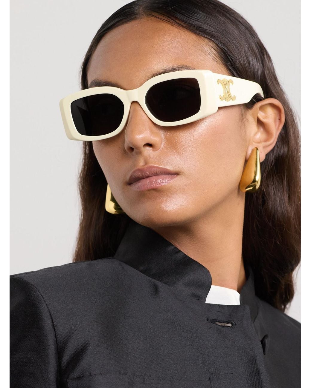 Céline White Triomphe Oversized Square-Frame Acetate Sunglasses