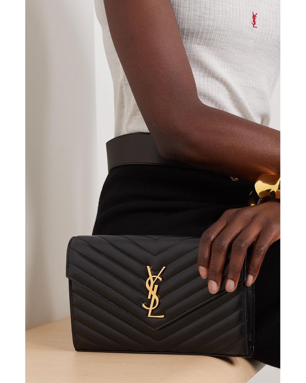 Saint Laurent Black Cassandre Matelassé Leather Shoulder Bag