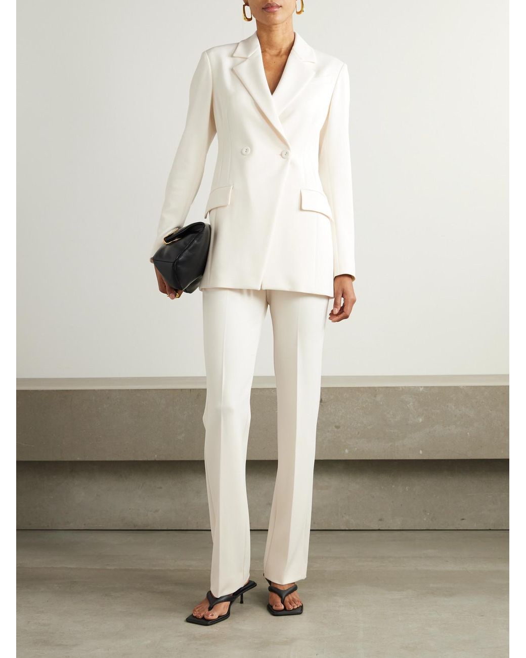 Another Tomorrow White Double-Breasted Asymmetric Jersey Blazer