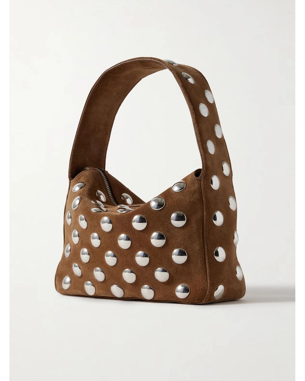 Khaite Brown Elena Small Studded Suede Shoulder Bag