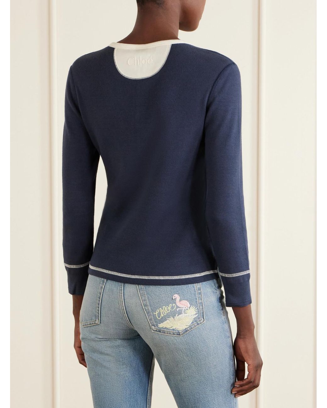 Chloé Blue Ribbed Cotton-Jersey Shirt