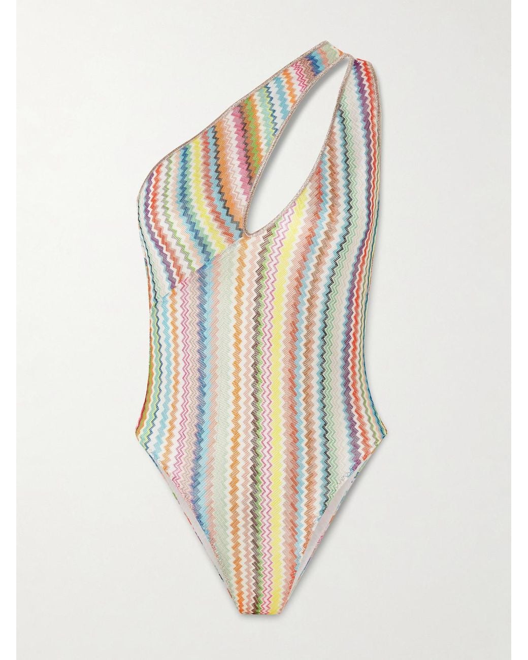 Missoni White Mare One-Shoulder Cutout Striped Metallic Crochet-Knit Swimsuit