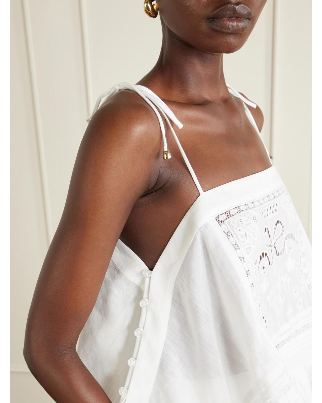 Self-Portrait White Embroidered Ramie Top