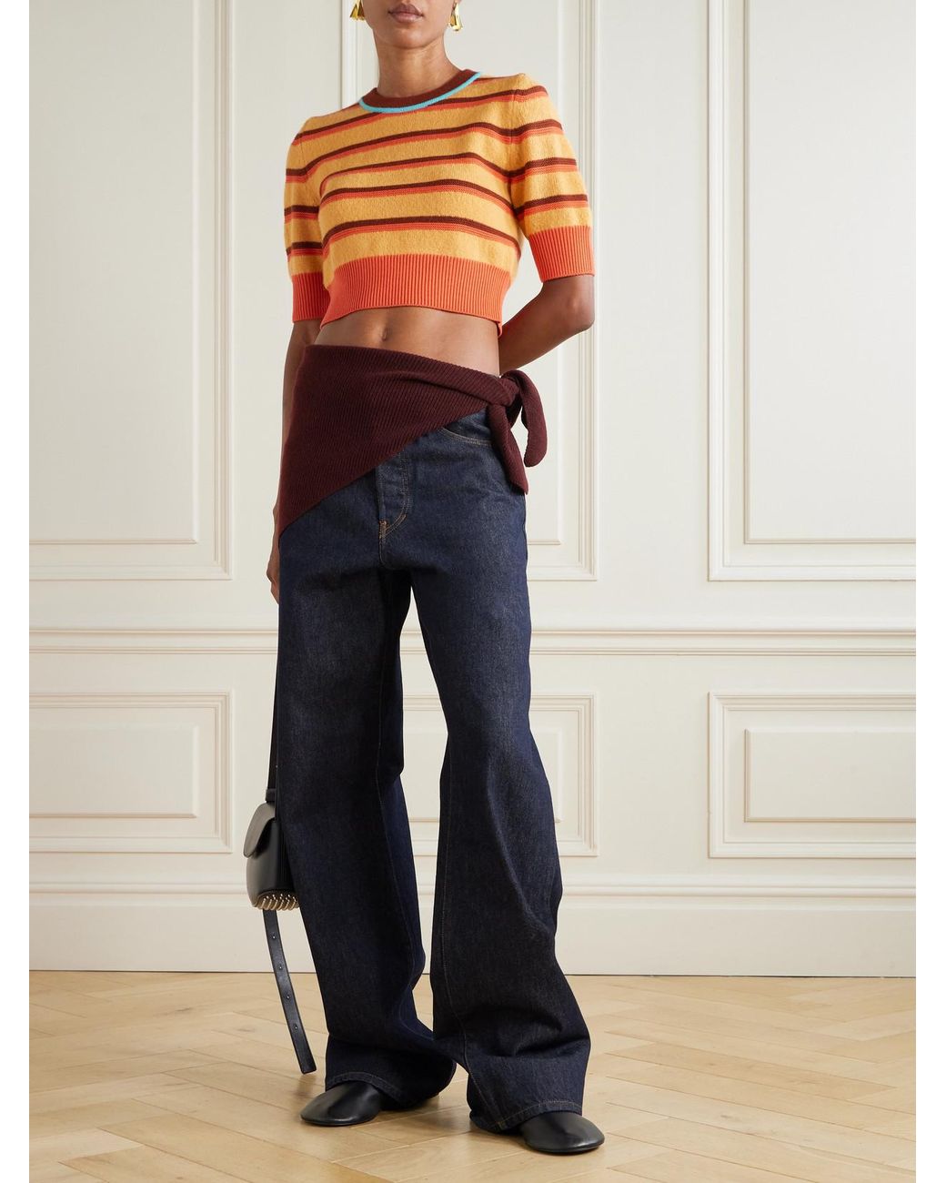 Christopher John Rogers Orange Striped Brushed Merino Wool-Blend Sweater
