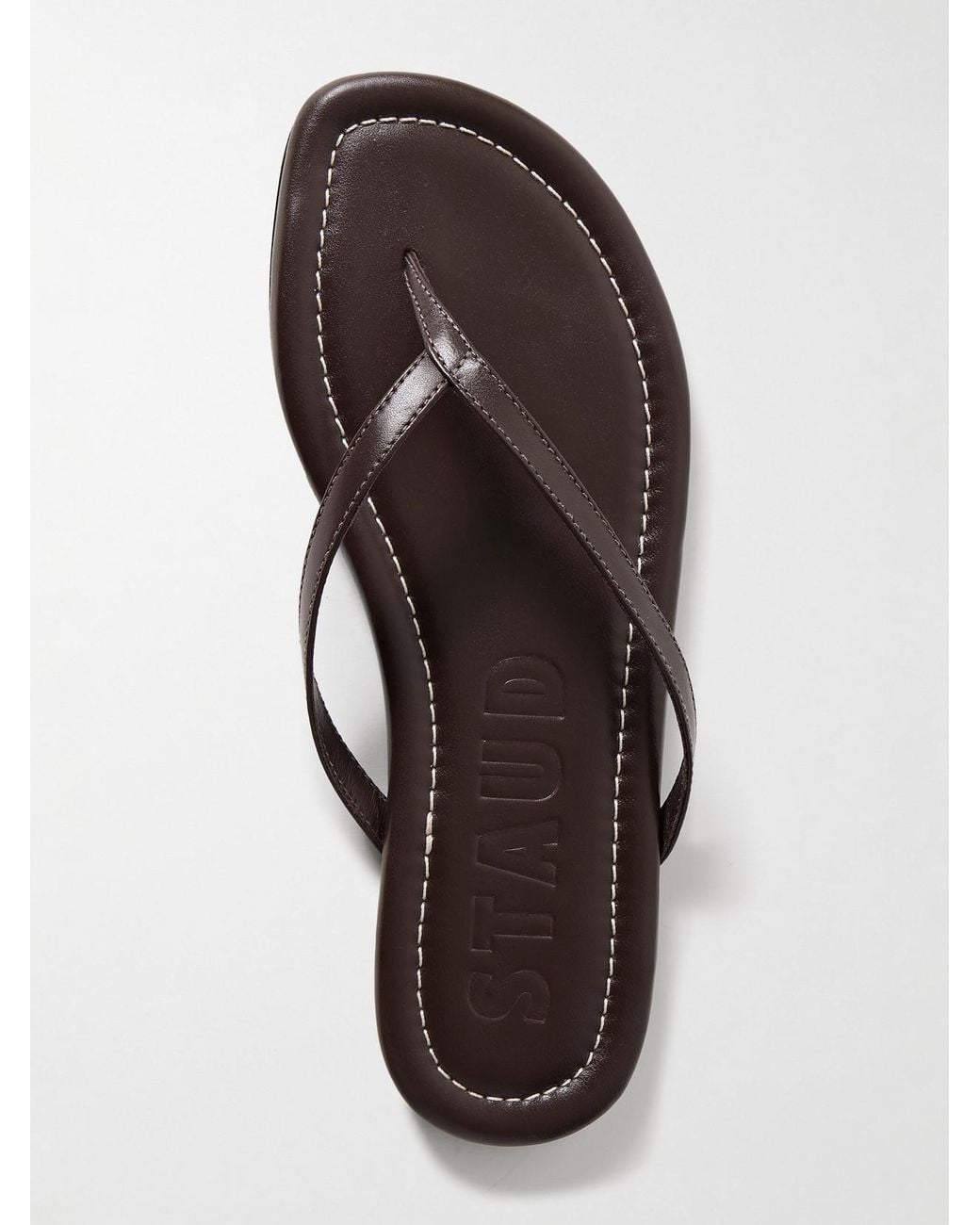 Staud Brown Freja Leather Flip Flops