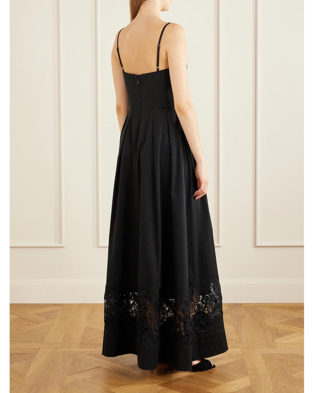 Rebecca Vallance Blue Claribelle Lace-Trimmed Cotton-Blend Poplin Gown