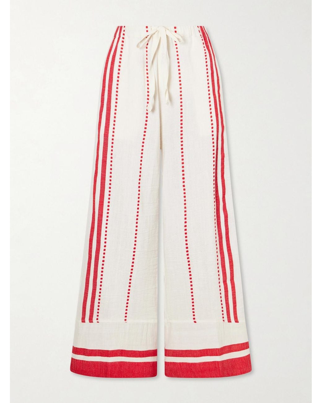 Lemlem Red Desta Straight-Leg Cotton Pants