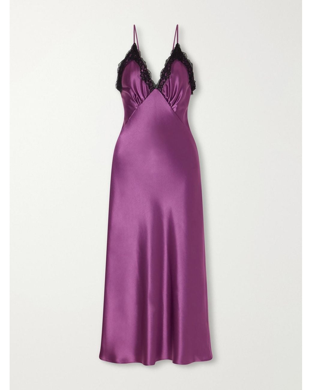 Rodarte Purple Lace-Trimmed Gathered Satin Midi Dress
