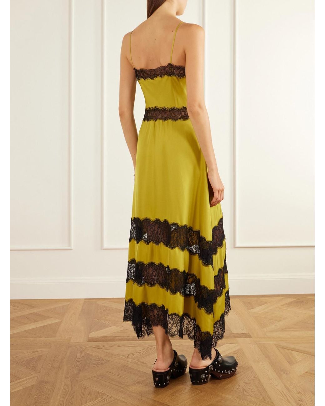 Ulla Johnson Yellow Coco Lace-Trimmed Silk-Satin Midi Dress