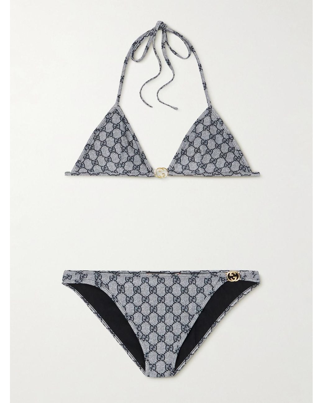 Gucci Metallic Embellished Printed Triangle Bikini