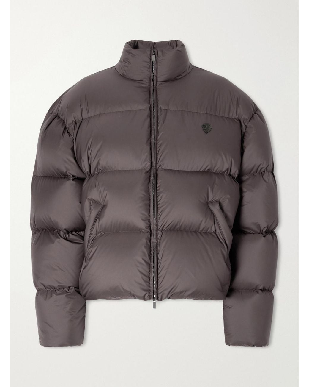 Gucci Gray Logo-Embroidered Quilted Shell Down Jacket