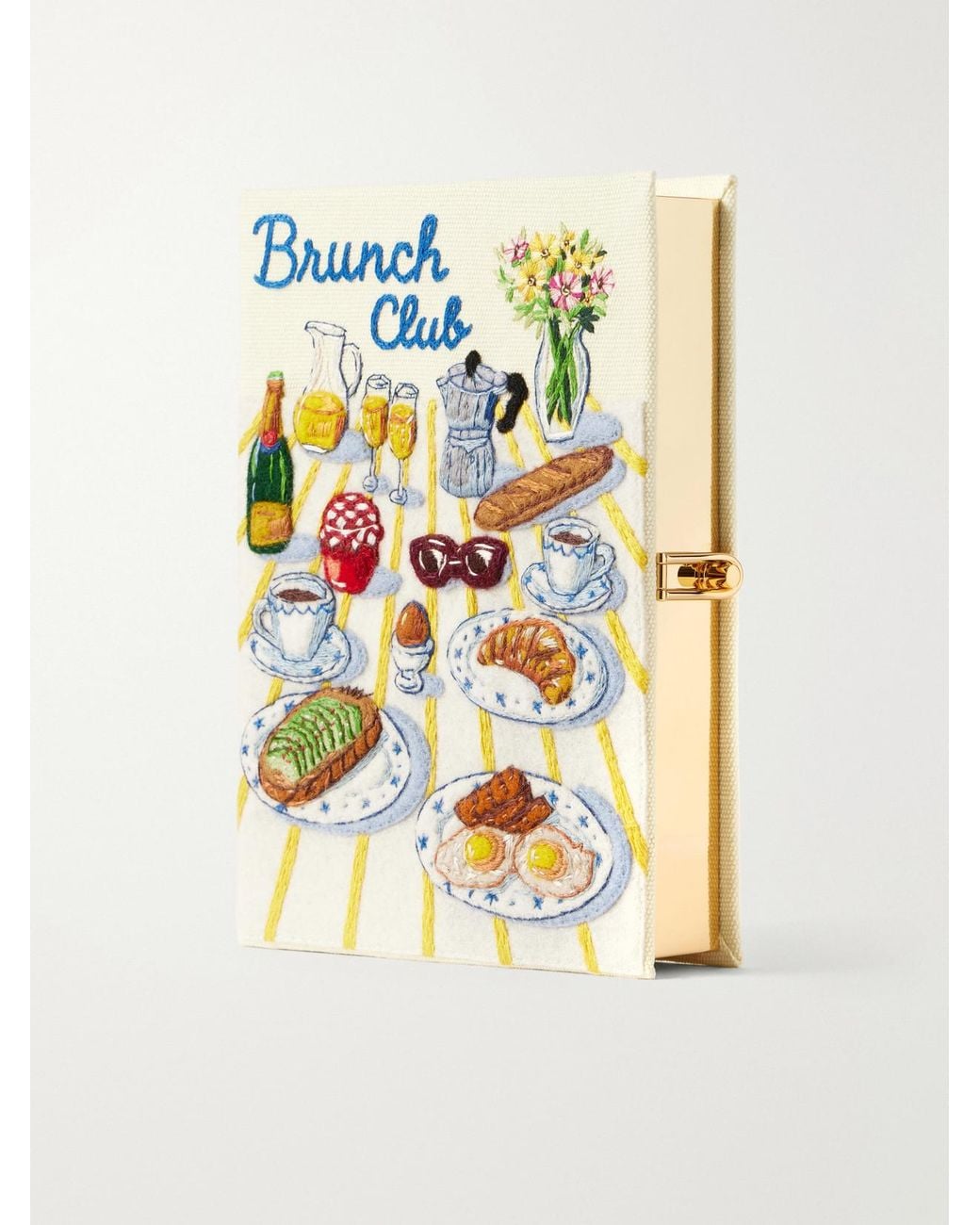 Olympia Le-Tan Metallic Brunch Club Embroidered Canvas Clutch