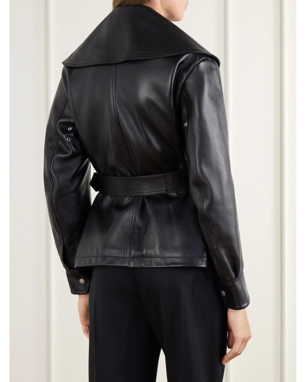 McQueen Black Belted Draped Leather Jacket