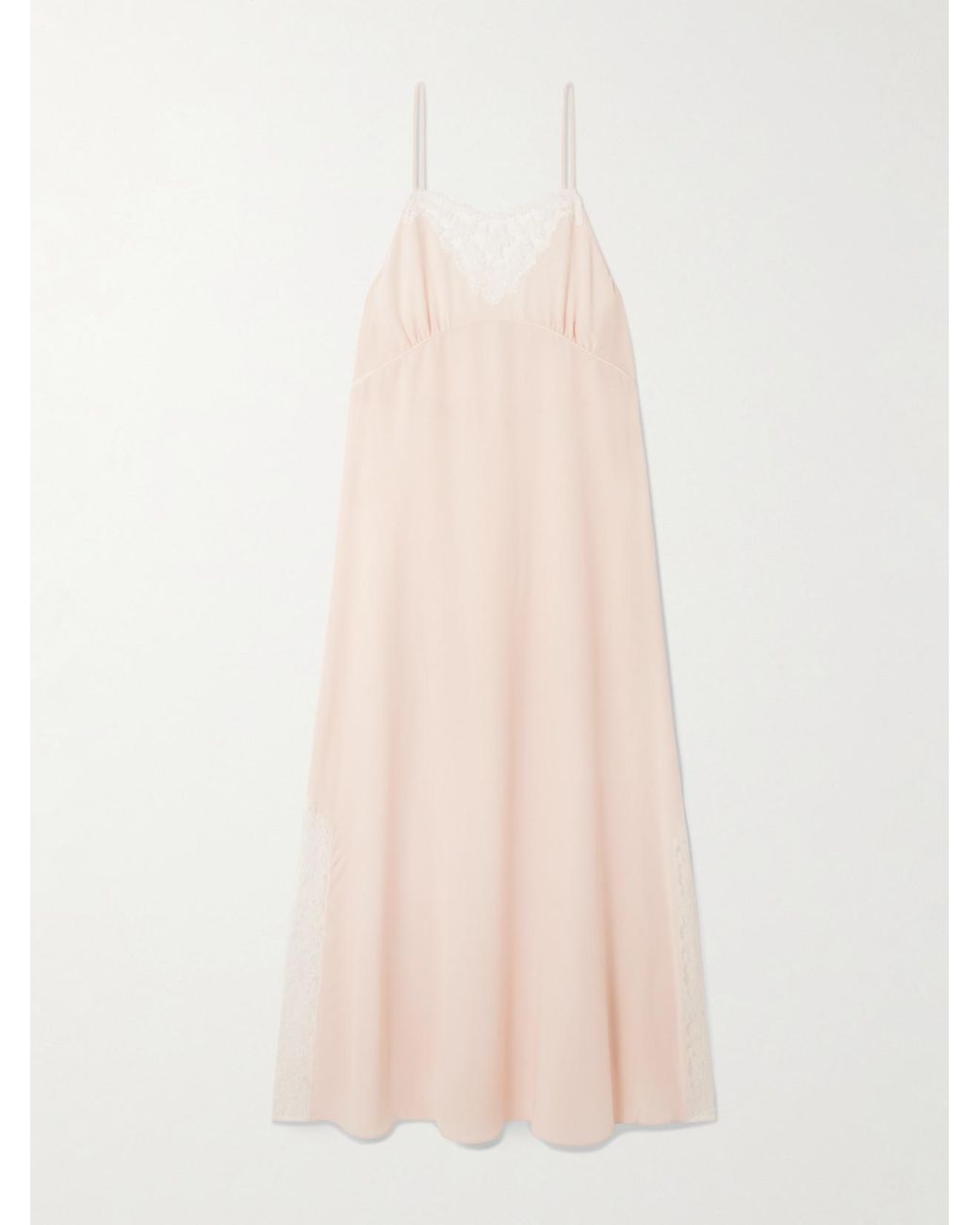 Chloé Pink Lace-Trimmed Silk Crepe De Chine Maxi Dress