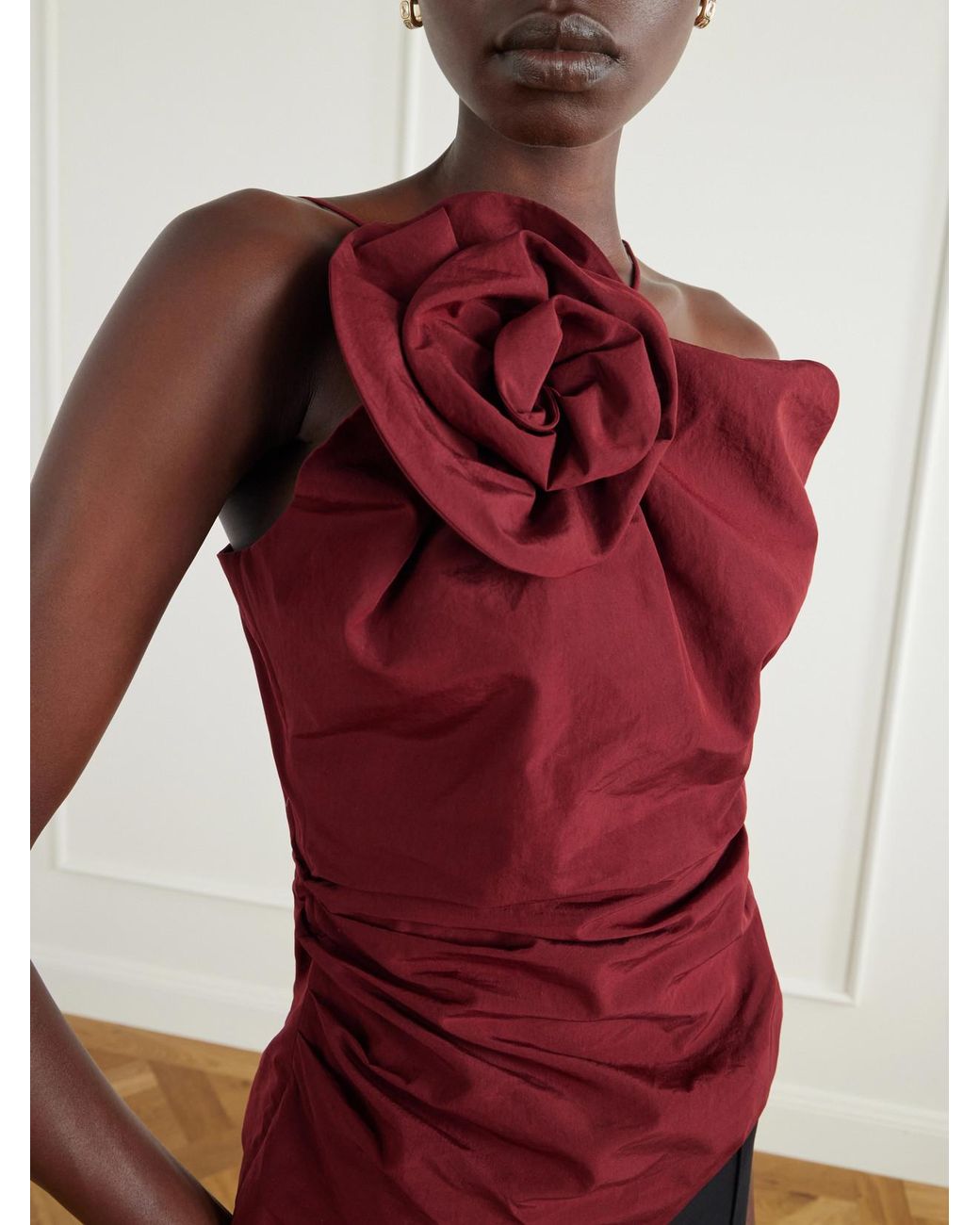 Magda Butrym Red Floral-Appliquéd Cotton And Silk-Blend Cami