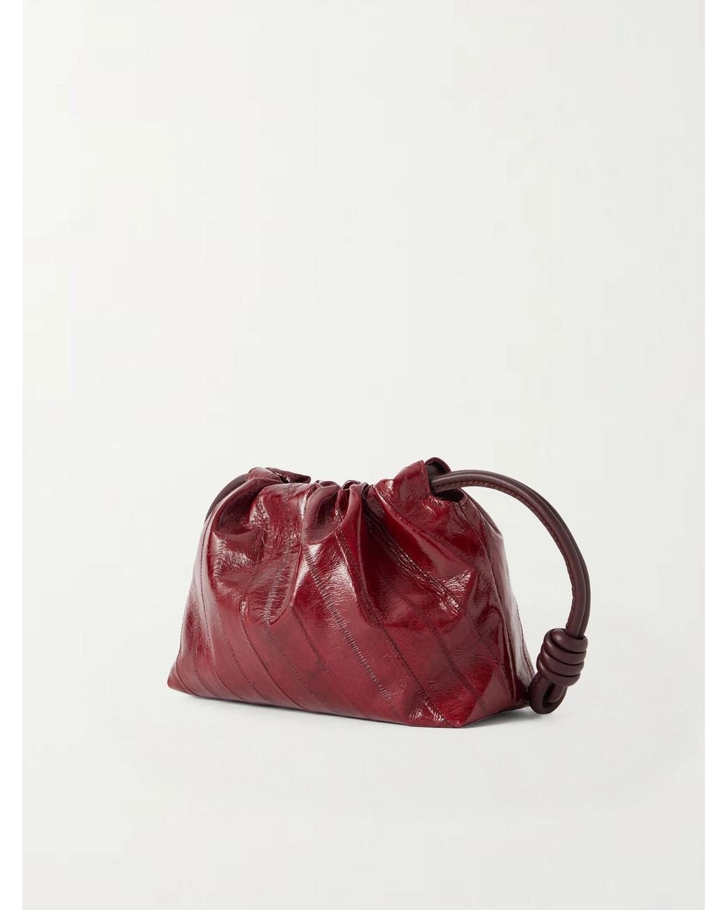 Loewe Brown Flamenco Mini Leather-Trimmed Crinkled-Eel Clutch