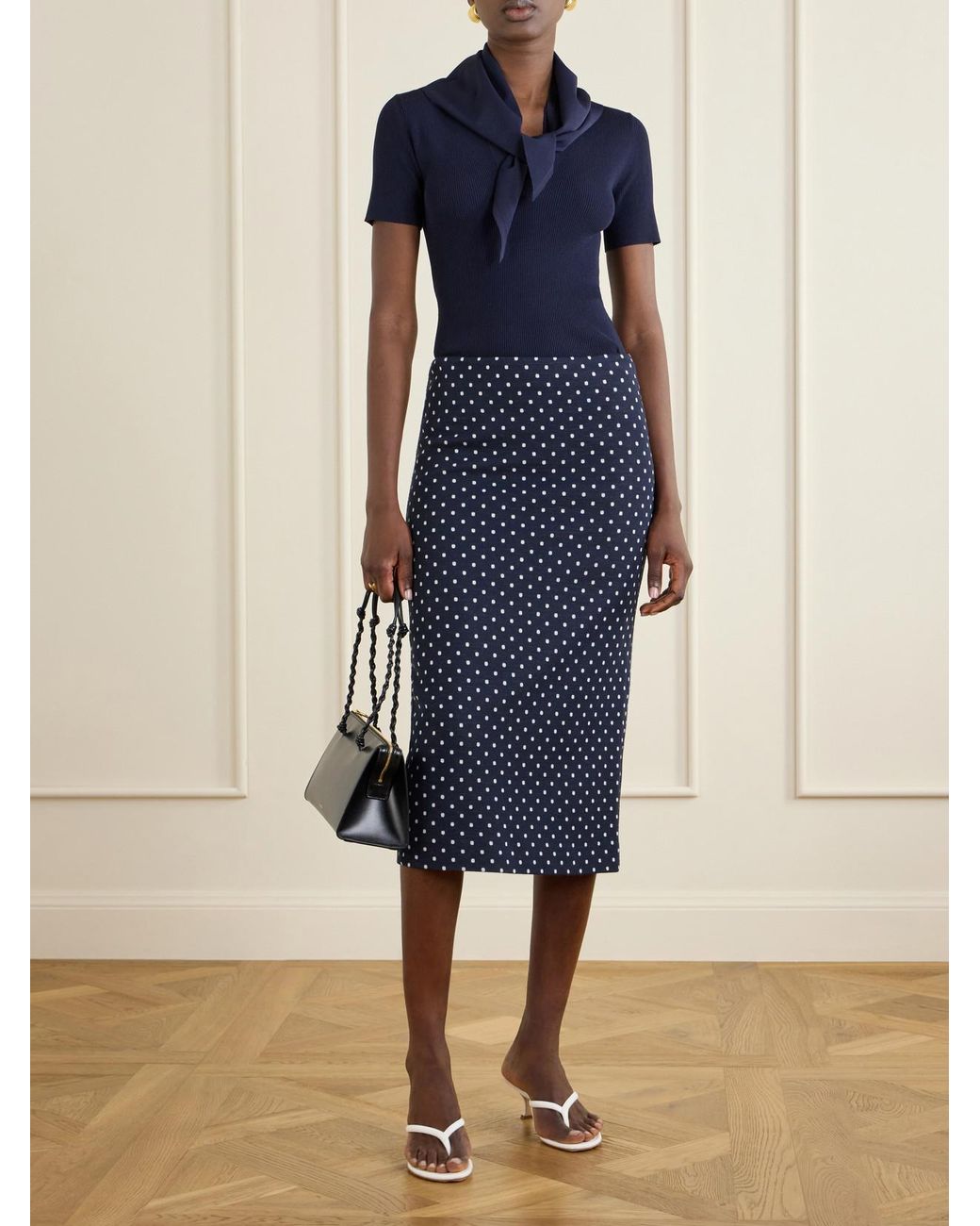 Max Mara Blue Adatti Polka-Dot Jersey Midi Skirt