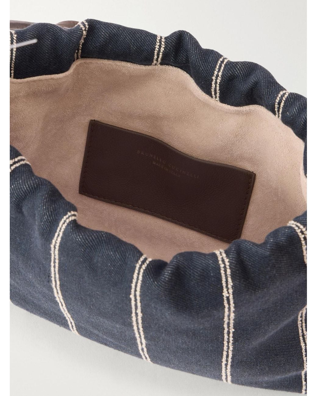 Brunello Cucinelli Blue Pinstriped Leather-Trimmed Denim Shoulder Bag