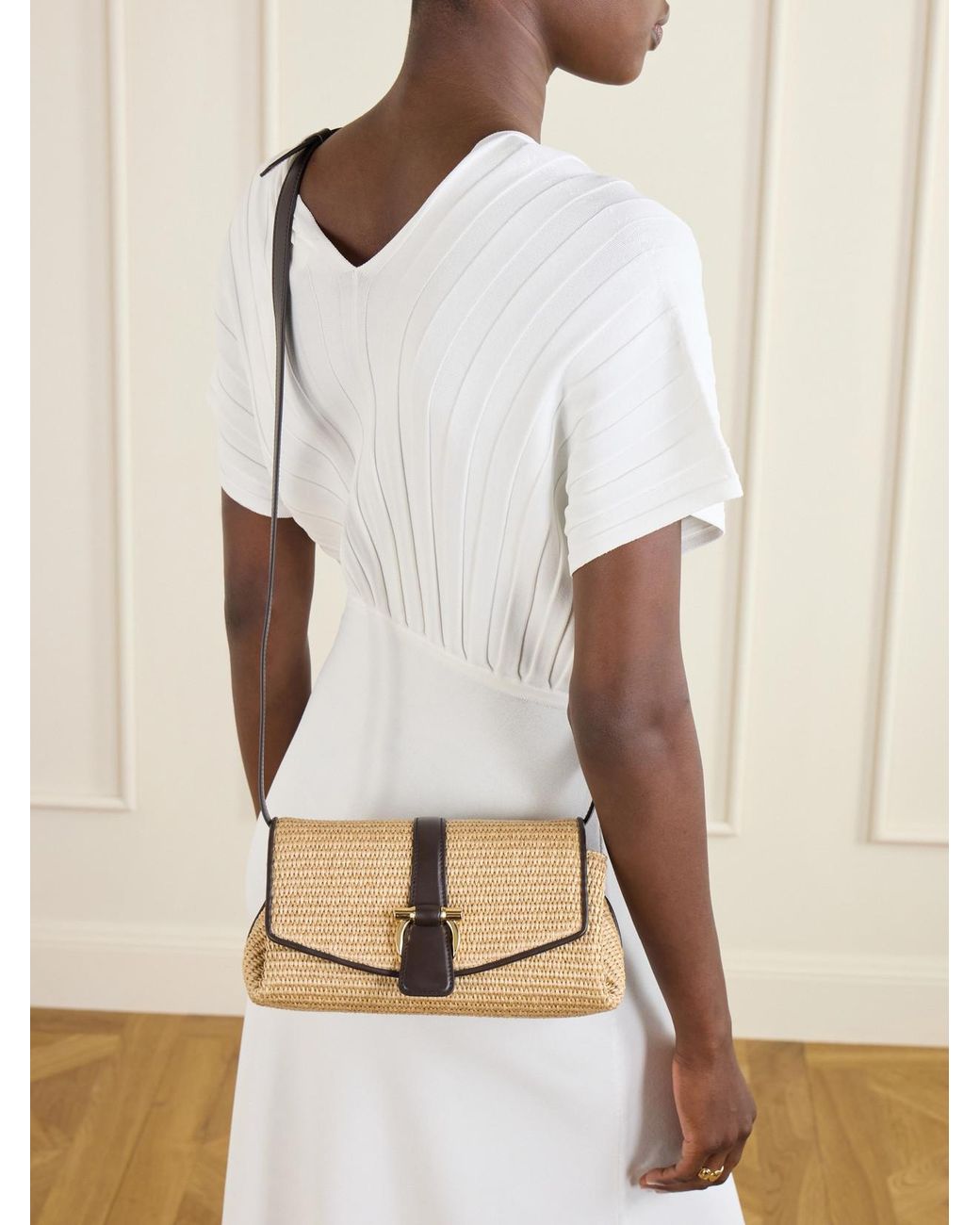 Ferragamo Natural Leather-Trimmed Woven Raffia Cross Body Bag