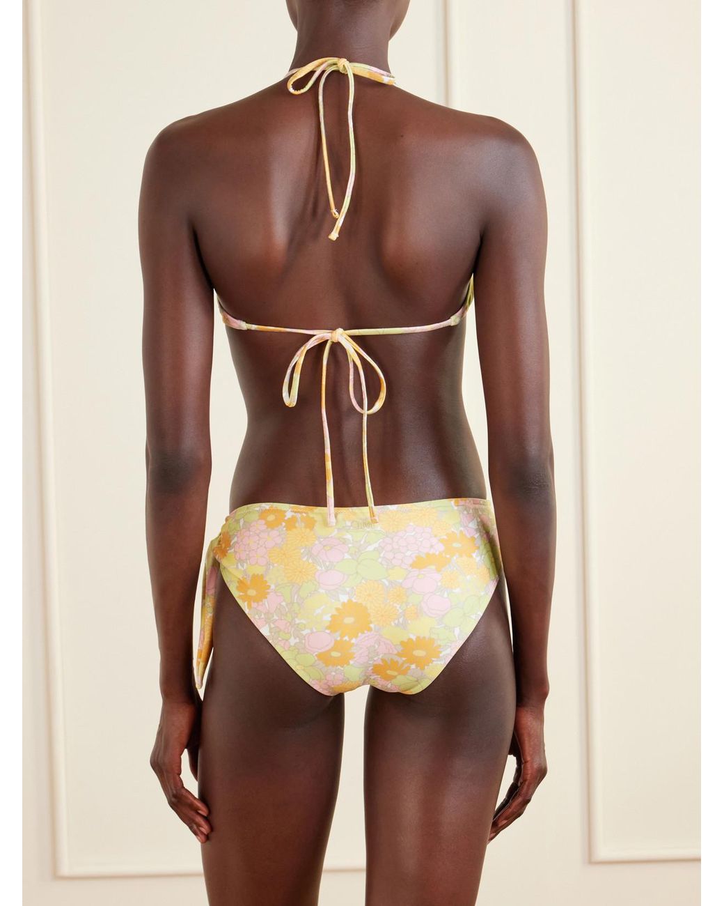 Chloé Metallic Knot-Detailed Floral-Print Bikini Top