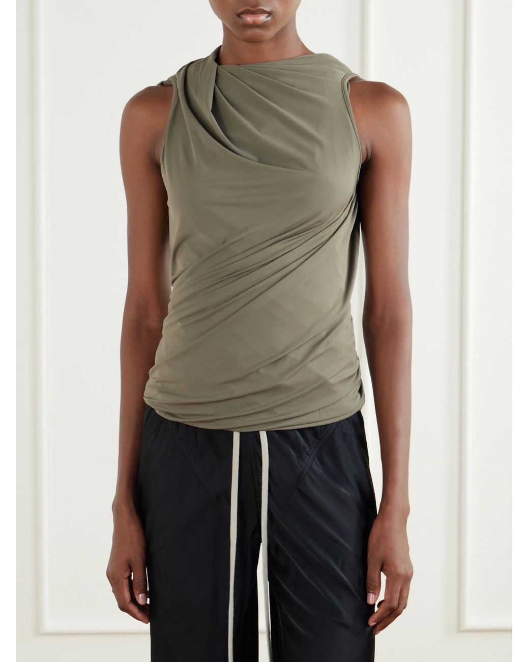 Rick Owens Green Luna Draped Crepe-Jersey Tank