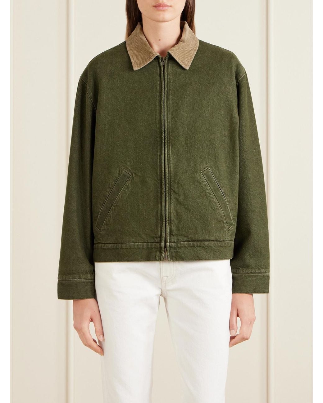 Aimé Leon Dore Green Corduroy-Trimmed Denim Jacket