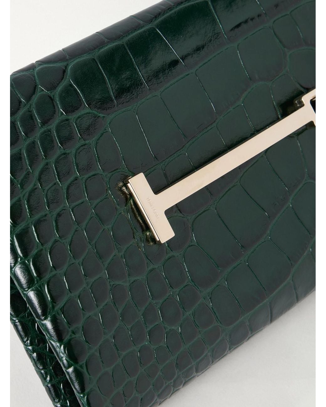 Tom Ford Green Tumbled Croc-Effect Leather Clutch