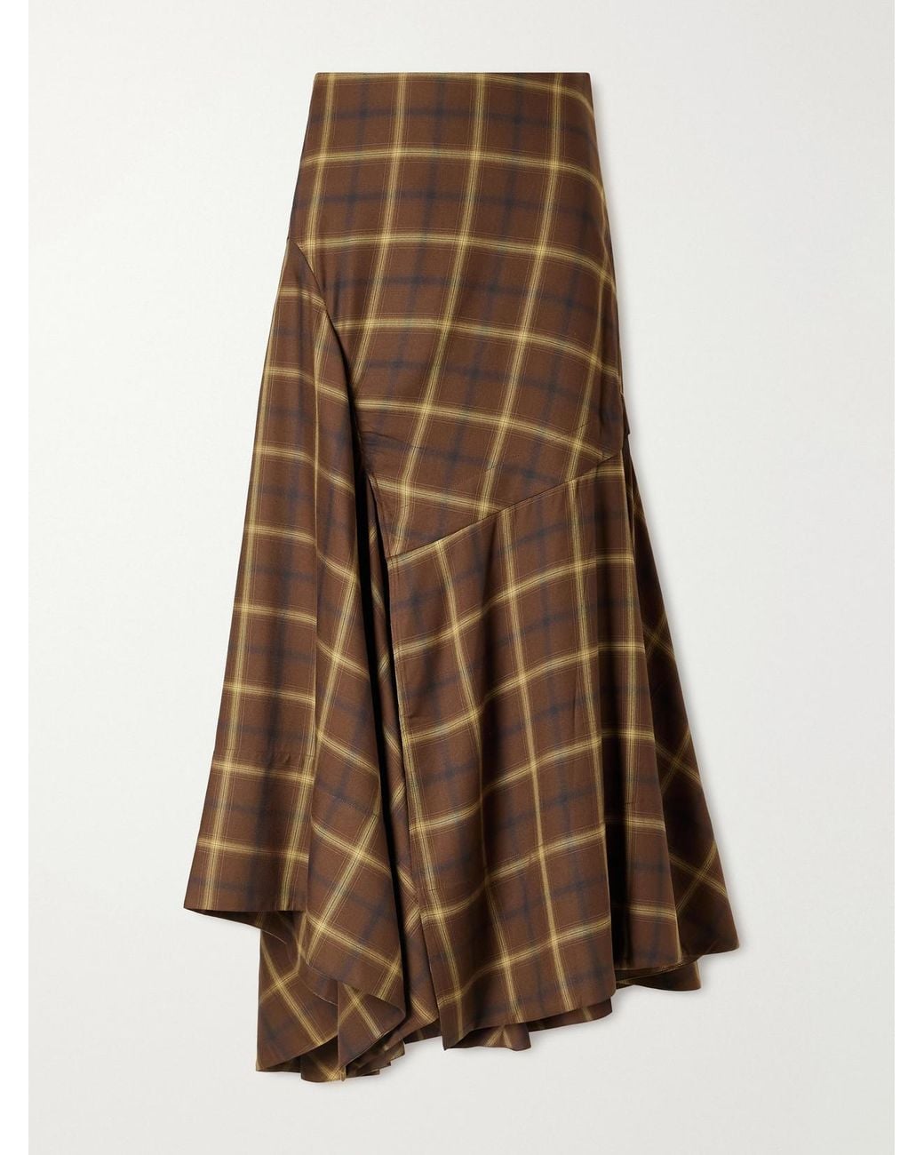 Co. Brown Slash Checked Crepe Midi Skirt