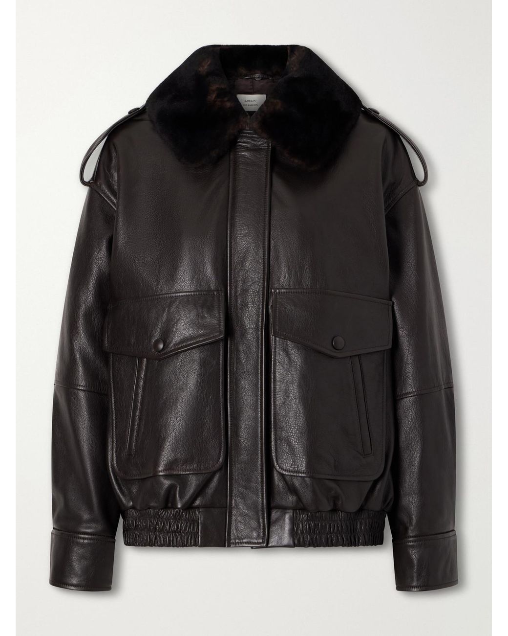 Loulou de Saison Black Russo Shearling-Trimmed Leather Jacket