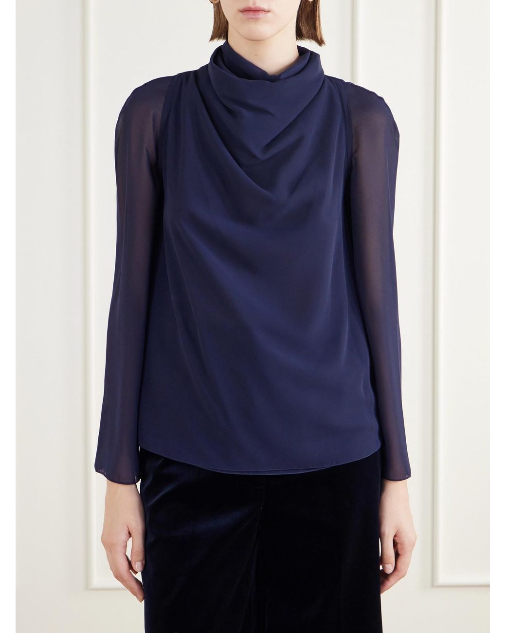 Altuzarra Blue Cara Draped Georgette Blouse