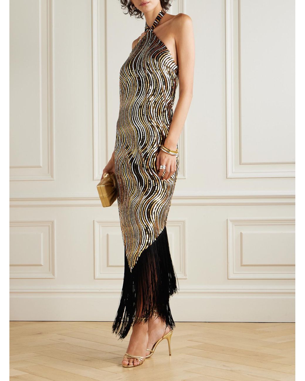 Taller Marmo Nina Flapper Fringed Sequin-Embellished Mesh Halterneck Midi  Dress in White | Lyst